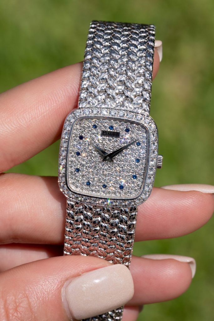 18ct White Gold Bracelet Watch With Diamond And Sapphire Set Dial.