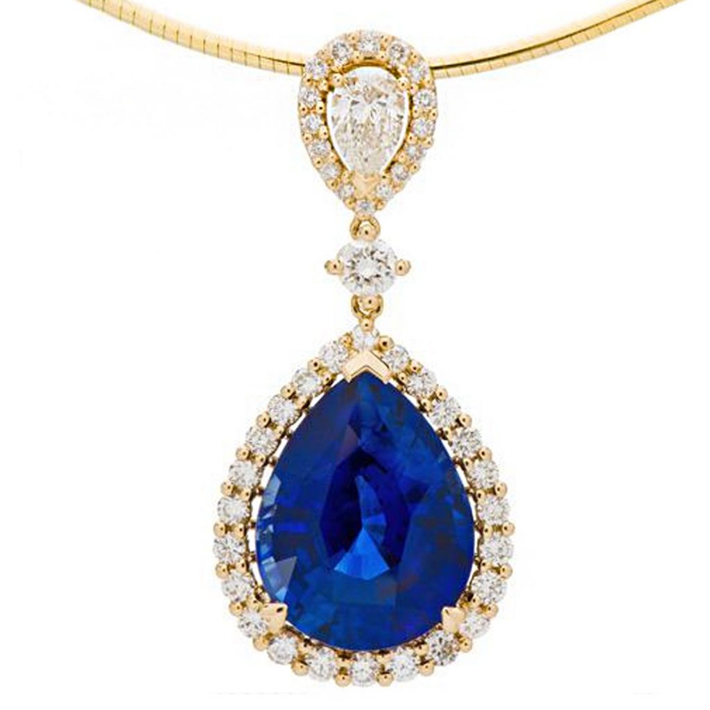 Amoro 18k Yellow Gold 11.88ct Ceylon Sapphire Diamond Necklace