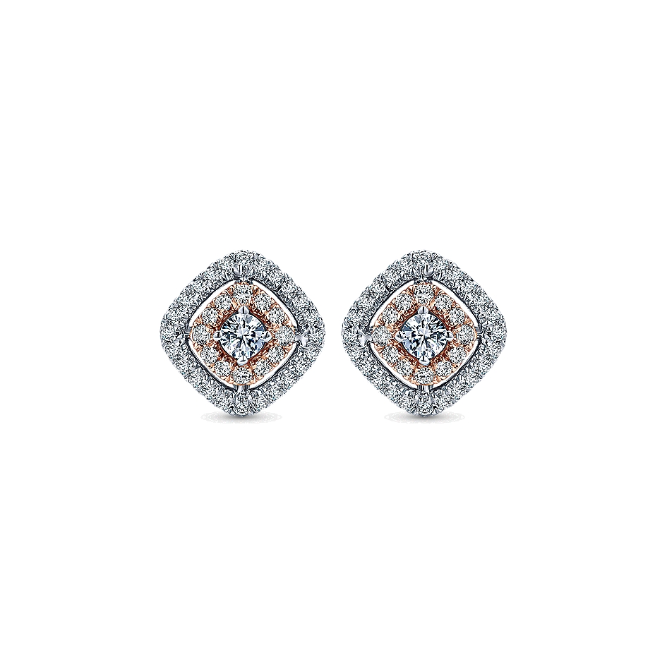 Gabriel & Co. 14k White and Pink Gold Double Pave Diamond Stud Earrings