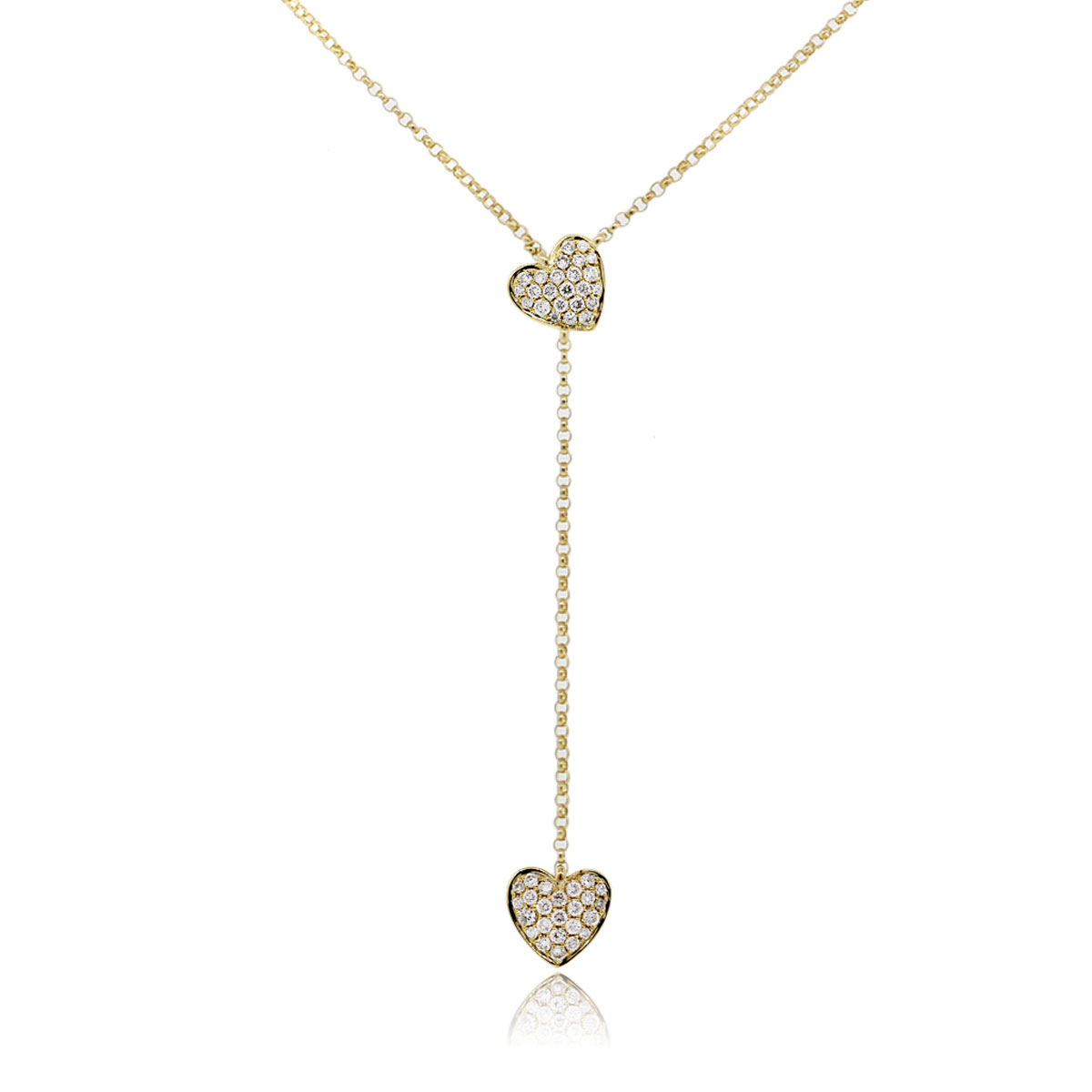 18k Yellow Gold 0.26ctw Pave Diamond Heart Dangle Necklace