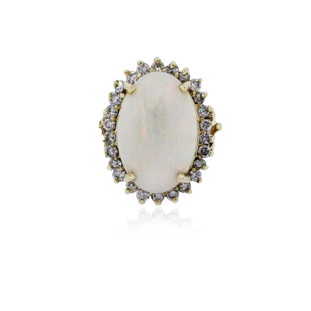 You are viewing this 14k Yellow Gold Diamond Oval Opal Ring!