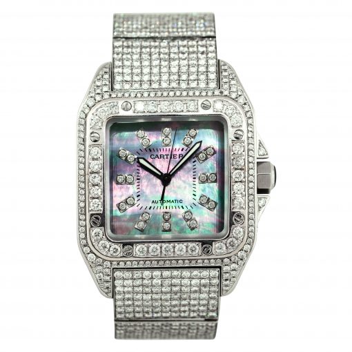 bustdown watch with mother of pearl dial