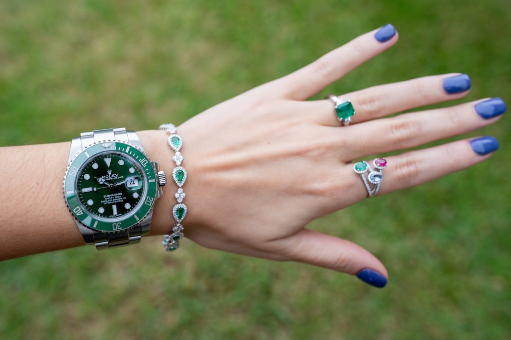 Emerald jewelry and watch set