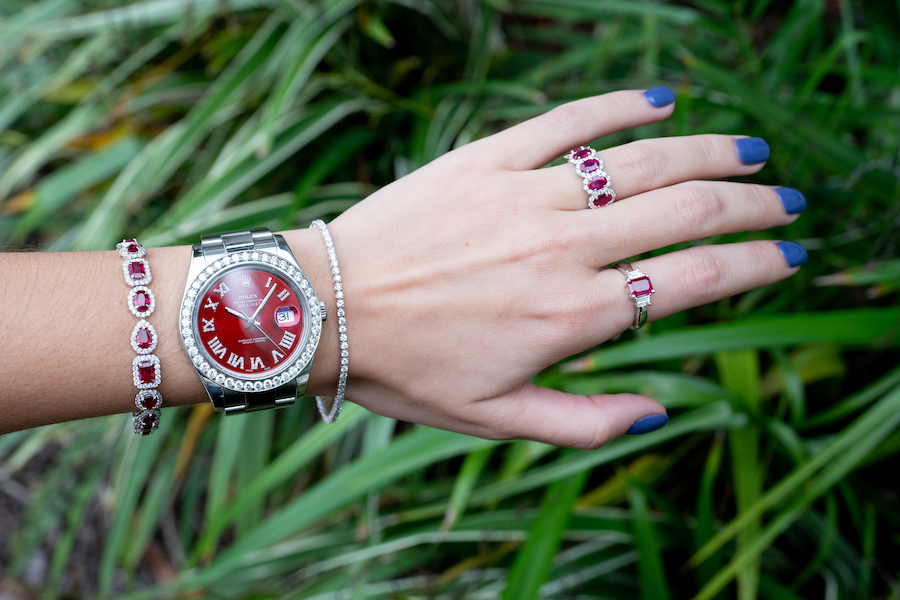Ruby jewelry and watch set