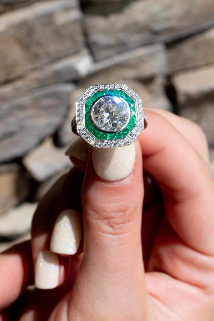 gemstone and diamond engagement ring