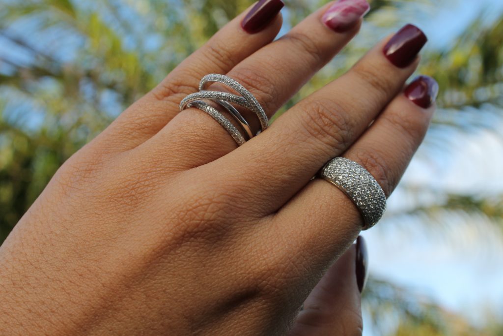 eternity ring and statement diamond ring 
