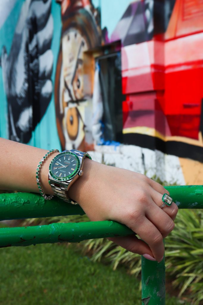 emerald watch and jewelry set
