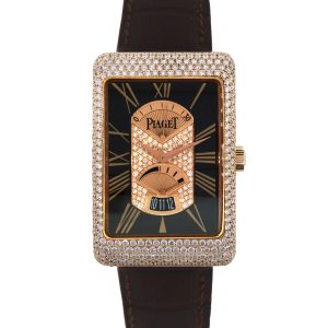 Piaget G0A29116 Black Tie 18k Rose Gold Diamond on Leather Strap Watch
