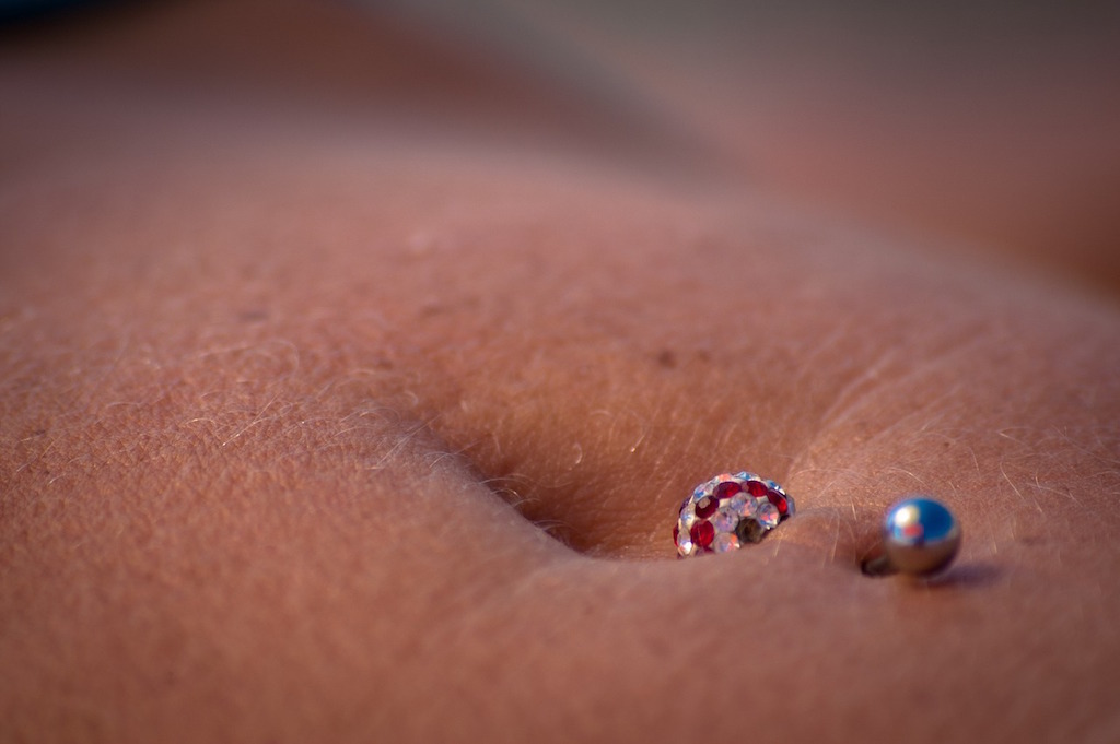 closeup of navel piercing