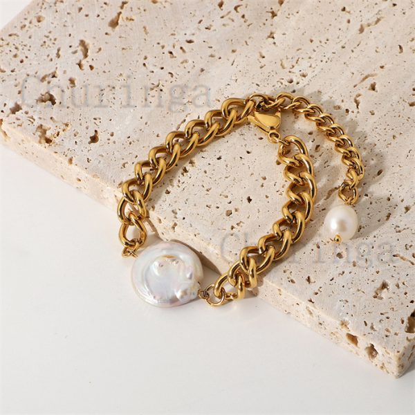 18K Gold Plated Stainless Steel Baroque Freshwater Pearl Bracelet