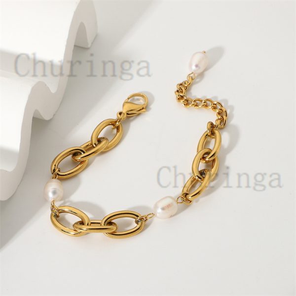 Stylish Stainless Steel 18K Gold Plated Baroque Bracelet