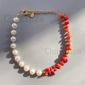 Natural Sea Bamboo Stainless Steel Baroque Bracelet