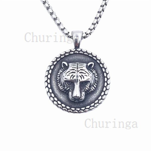 New Arrival Vintage Round Tiger Stainless Steel Pendant