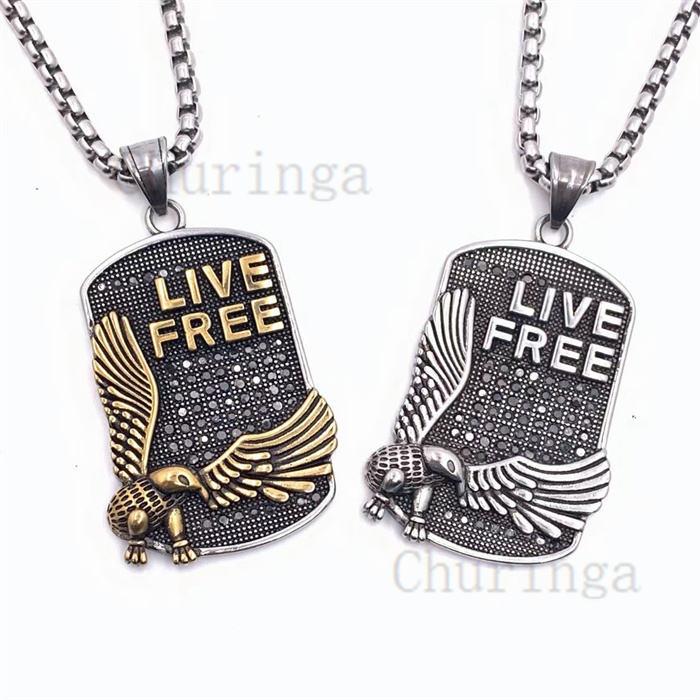 Occident Diamond-Encrusted Eagle Military Brand Stainless Steel Pendant