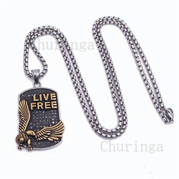 Occident Diamond-Encrusted Eagle Military Brand Stainless Steel Pendant