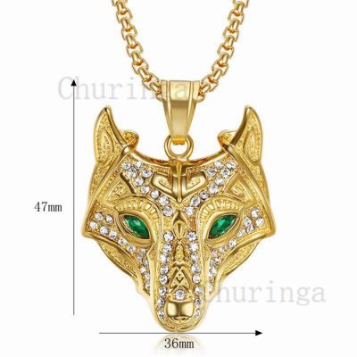 Nordic Viking Celtic Wolf Head 18K Gold Plated Stainless Steel Pendant