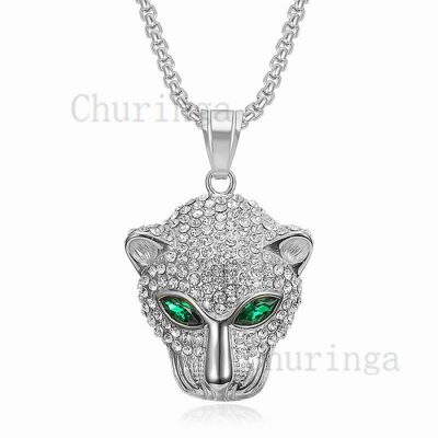 Leopard Head Encrusted With Crystal Hip Hop Stainless Steel Pendant