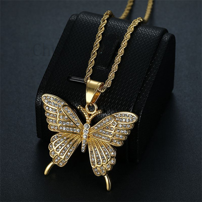 Occident Crystal-Encrusted Butterfly Stainless Steel Pendant