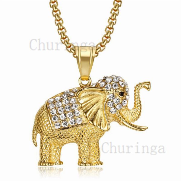 18K Gold Plated With Crystal African Elephant Hip Hop Stainless Steel Pendant