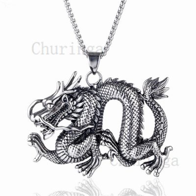 Vintage Big Size Chinese Dragon Stainless Steel Pendant