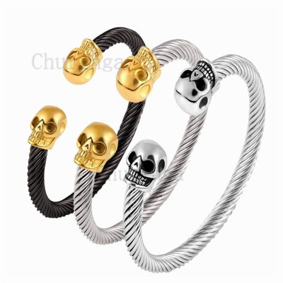 Stainless Steel Skull Head Wire Bracelet