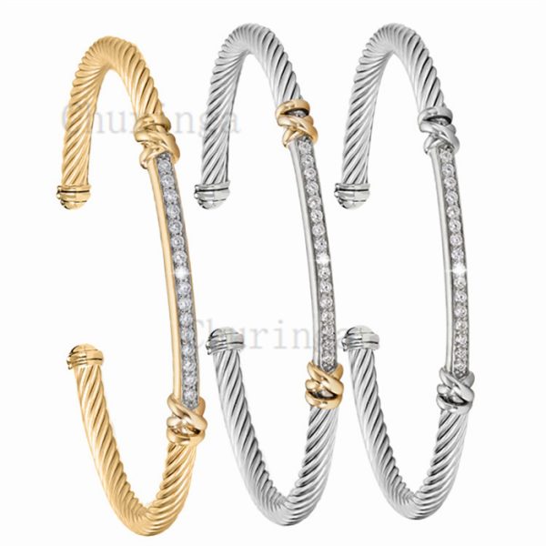 Stainless Steel Crystal-Encrusted Wire Bracelet