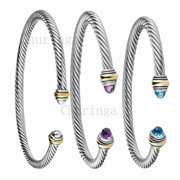Simple Blue Crystal Stainless Steel Women's Wire Bracelet