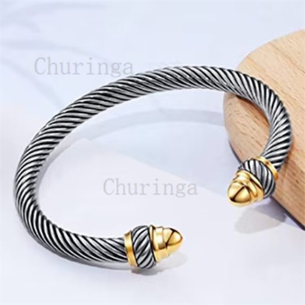Retro Simple Wwo-Tone Stainless Steel Wire Bracelet