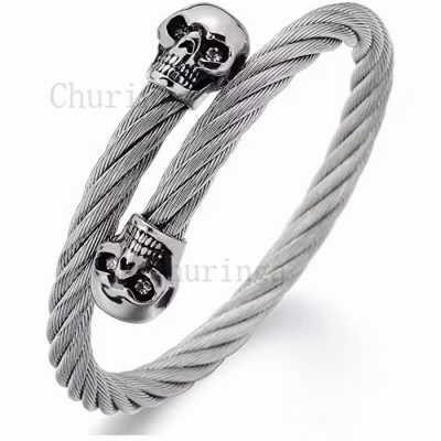Stainless Steel Skull Wire Bracelet