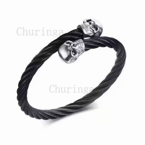 Stainless Steel Skull Wire Bracelet