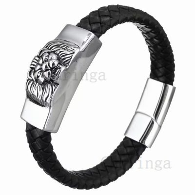 Stainless Steel Gold Plated Lion Scalp Rope Woven Bracelet