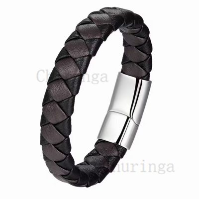 Stainless Steel Simple Business Leather Rope Woven Bracelet