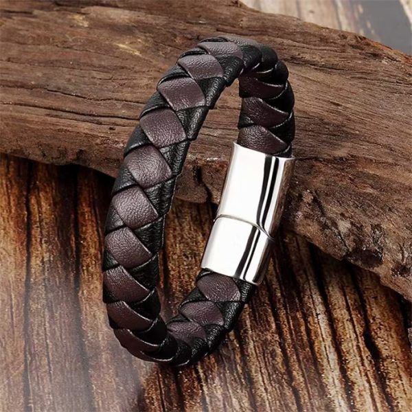 Stainless Steel Simple Business Leather Rope Woven Bracelet