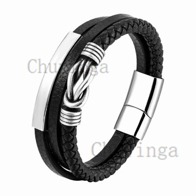 Stainless Steel Multilayer Leather Rope Woven Bracelet