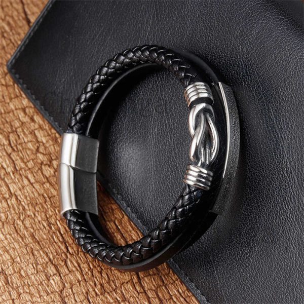 Stainless Steel Multilayer Leather Rope Woven Bracelet