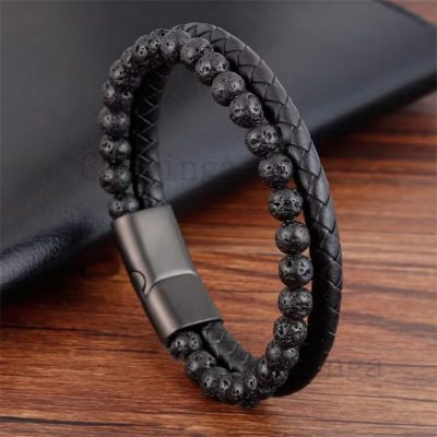 Stainless Steel Volcanic Leather Rope Bracelet