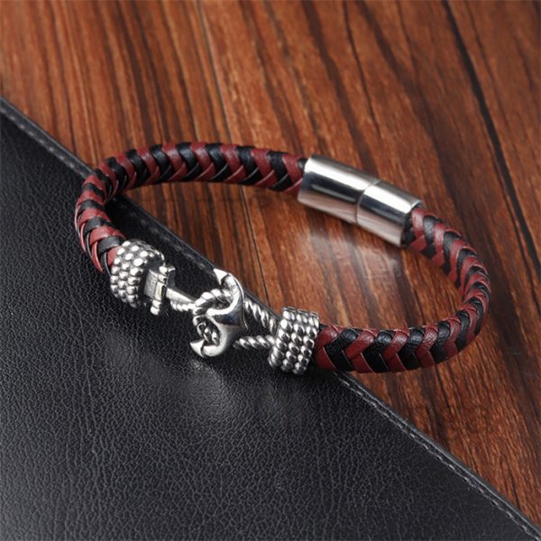Stainless Steel Character Anchor Braided Leather Rope Bracelet