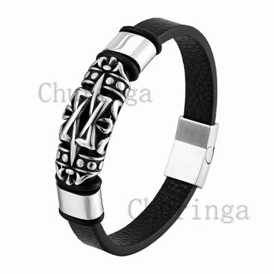 Stainless Steel Hexagram Character Braided Leather Rope Bracelet