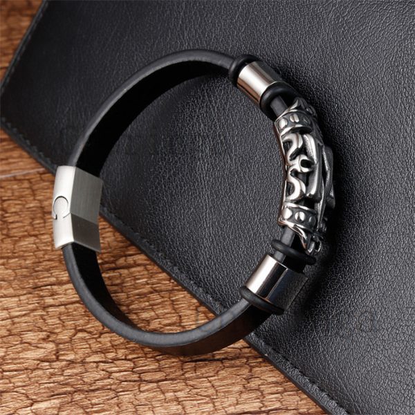 Stainless Steel Hexagram Character Braided Leather Rope Bracelet