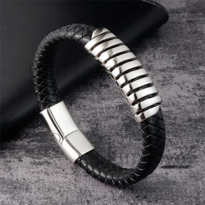 Stainless Steel Simple Winding Personalized Braided Leather Rope Bracelet