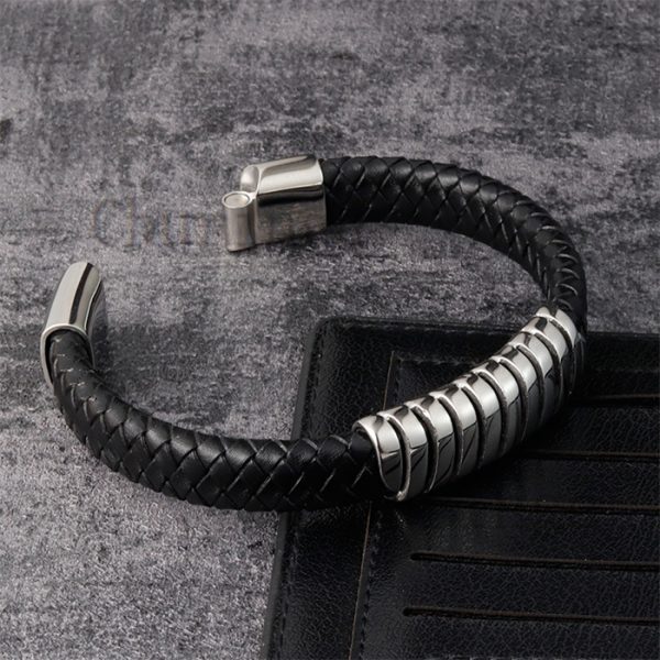 Stainless Steel Simple Winding Personalized Braided Leather Rope Bracelet