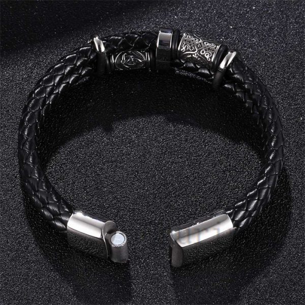 Stainless Steel Character Braided Leather Rope Bracelet