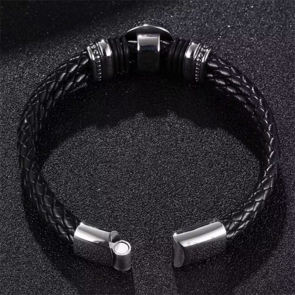 Stainless Steel Viking Compass Braided Leather Rope Bracelet