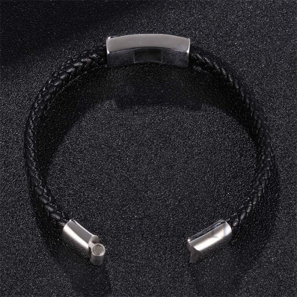 Stainless Steel Character Cross Pattern Braided Leather Rope Bracelet