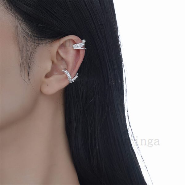 Stainless Steel Rock Grain Inlaid Shell Bead Ear Clip