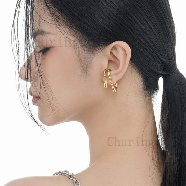 Occident Simple Exaggerated Geometric Irregular Double Stainless Steel Ear Clip