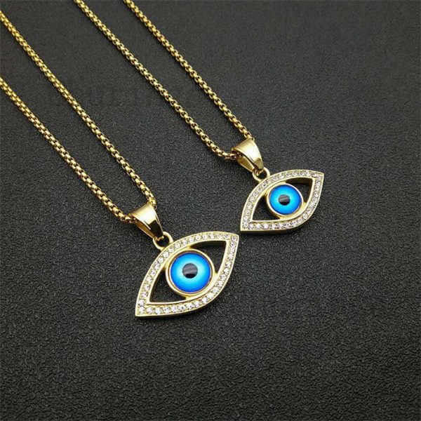 Turkish Blue Eyes Pendant With Stainless Steel Gilt And Diamond