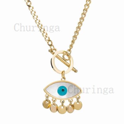 Occident Fashion Shell Demon Eye Stainless Steel Collarbone Necklace