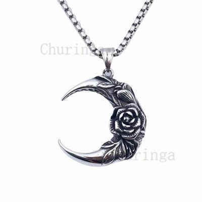 Fashionable Moon And Rose Stainless Steel Vintage Pendant