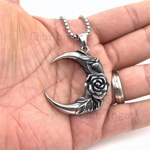 Fashionable Moon And Rose Stainless Steel Vintage Pendant